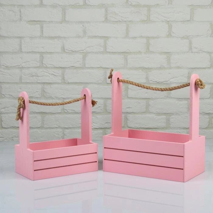Набор кашпо деревянных 2 в 1 (251530; 211223 см) "Dear", ручка канат, розовый от компании Интернет-гипермаркет «MOLL» - фото 1