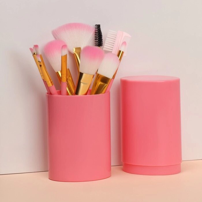 Набор кистей для макияжа, 12 предметов, футляр, цвет розовый от компании Интернет-гипермаркет «MOLL» - фото 1