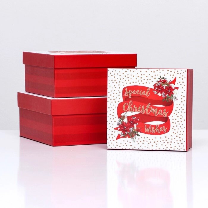 Набор коробок 3 в 1 "Рождественский подарок", 20 х 20 х 9,5 - 15,5 х 15,5 х 7,5 см от компании Интернет-гипермаркет «MOLL» - фото 1