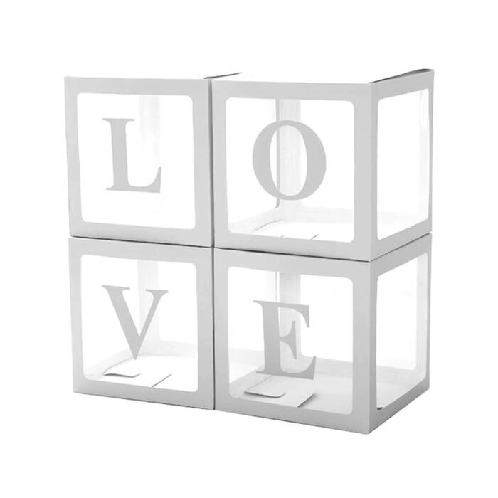 Набор коробок для воздушных шаров Love, белый, 30*30*30 см, в упаковке 4 шт. от компании Интернет-гипермаркет «MOLL» - фото 1