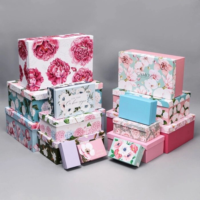 Набор коробок подарочных 15 в 1 "Цветы", 12 х 7 х 4 см - 44 х 31 х 15 см от компании Интернет-гипермаркет «MOLL» - фото 1