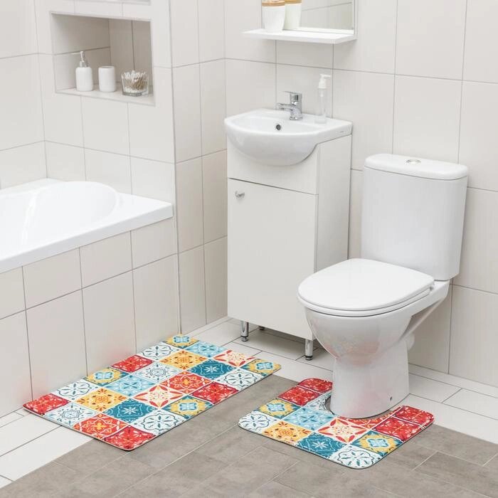 Набор ковриков для ванной и туалета SAVANNA "Мозаика", 2 шт: 5080 см, 4050 см от компании Интернет-гипермаркет «MOLL» - фото 1