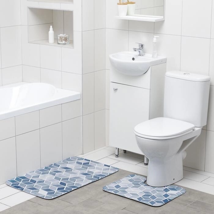 Набор ковриков для ванны и туалета 2 шт 50х80, 40х50 см "Бурлеск" цвет серый от компании Интернет-гипермаркет «MOLL» - фото 1