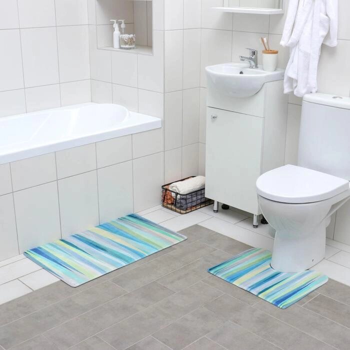 Набор ковриков для ванны и туалета Доляна "Бирюза", 2 шт: 4045, 4575 см от компании Интернет-гипермаркет «MOLL» - фото 1