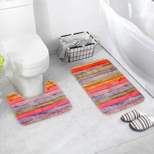 Набор ковриков для ванны и туалета Доляна "Цветные деревяшки", 2 шт: 4045, 4575 см