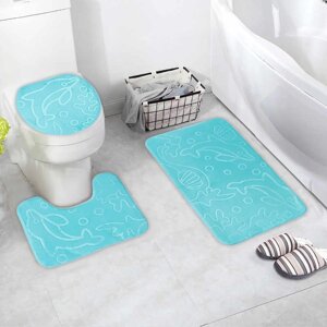 Набор ковриков для ванны и туалета Доляна "Дельфины", 3 шт: 3943, 4050, 5080 см, цвет МИКС