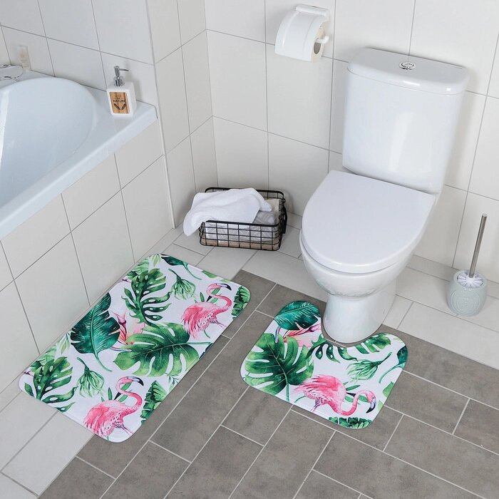 Набор ковриков для ванны и туалета Доляна "Фламинго", 2 шт: 4043, 4373 см от компании Интернет-гипермаркет «MOLL» - фото 1
