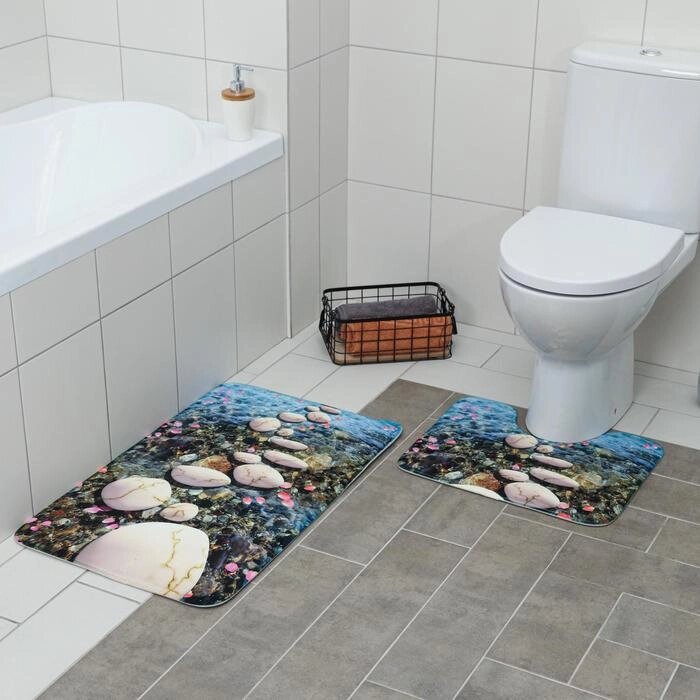 Набор ковриков для ванны и туалета Доляна "Галька", 2 шт 7950, 5039 см от компании Интернет-гипермаркет «MOLL» - фото 1