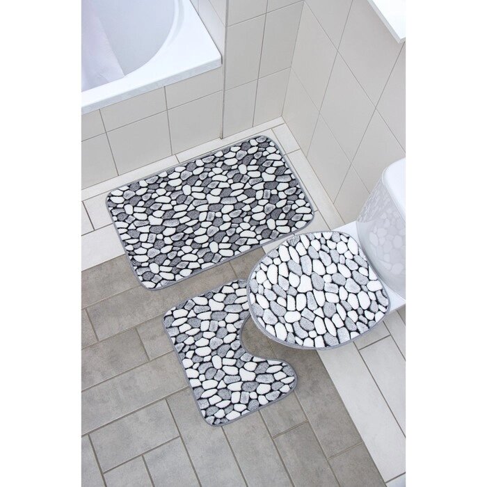 Набор ковриков для ванны и туалета Доляна "Галька", 3 шт: 3540, 4550, 5080 см от компании Интернет-гипермаркет «MOLL» - фото 1