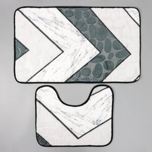 Набор ковриков для ванны и туалета Доляна "Галька геометрическая", 2 шт: 4050, 5080 см, цвет серый