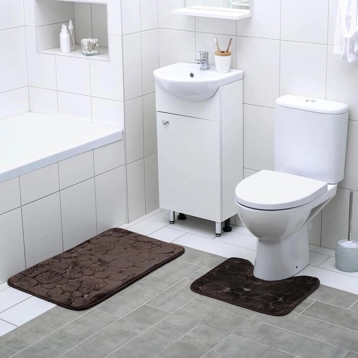 Набор ковриков для ванны и туалета Доляна "Галька, ракушки", 2 шт: 4050, 5080 см от компании Интернет-гипермаркет «MOLL» - фото 1