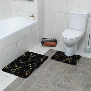 Набор ковриков для ванны и туалета Доляна "Мрамор", 2 шт: 7950, 5039 см, цвет чёрный