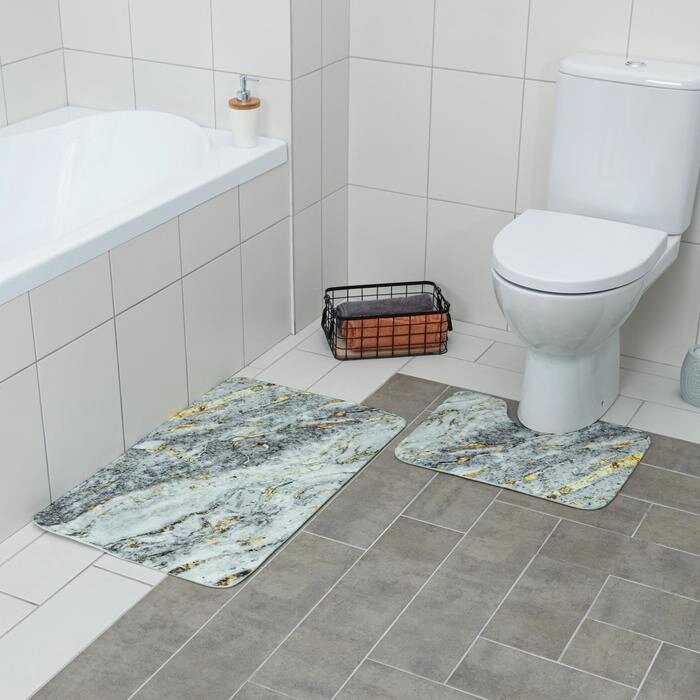 Набор ковриков для ванны и туалета Доляна "Мрамор", 2 шт: 7950, 5039 см, цвет серый от компании Интернет-гипермаркет «MOLL» - фото 1