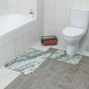 Набор ковриков для ванны и туалета Доляна "Мрамор", 2 шт: 7950, 5039 см, цвет серый