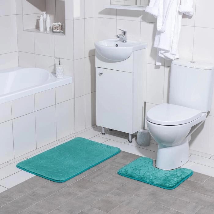 Набор ковриков для ванны и туалета Доляна "Поле", 2 шт: 3950, 5080 см, цвет зелёный от компании Интернет-гипермаркет «MOLL» - фото 1