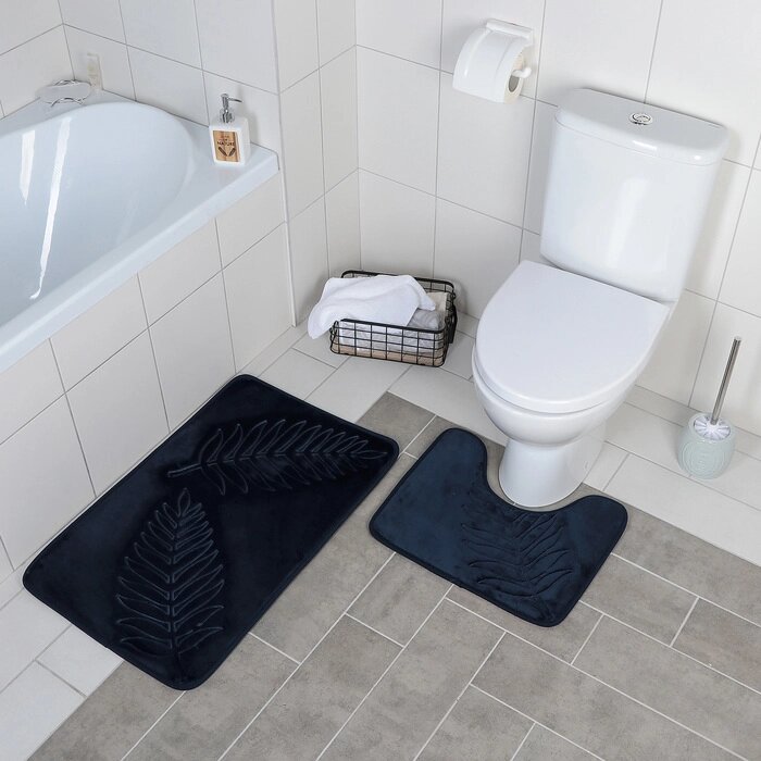 Набор ковриков для ванны и туалета Доляна "Тропики", 2 шт: 4050, 5080 см, цвет синий от компании Интернет-гипермаркет «MOLL» - фото 1