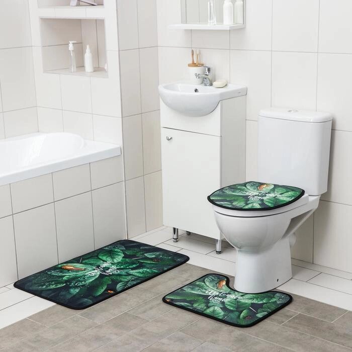 Набор ковриков для ванны и туалета Доляна "Тропики", 3 шт: 5080, 4550, 3843 см от компании Интернет-гипермаркет «MOLL» - фото 1