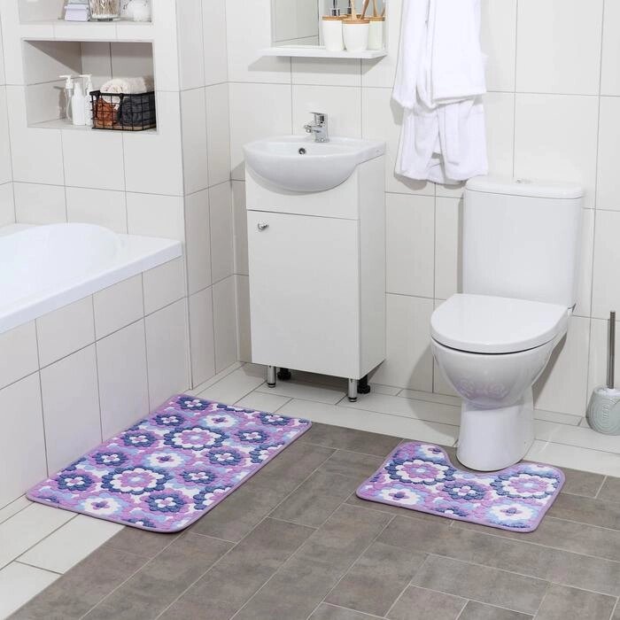 Набор ковриков для ванны и туалета "Фиолетовые цветы", 2 шт: 4050, 5080 см от компании Интернет-гипермаркет «MOLL» - фото 1