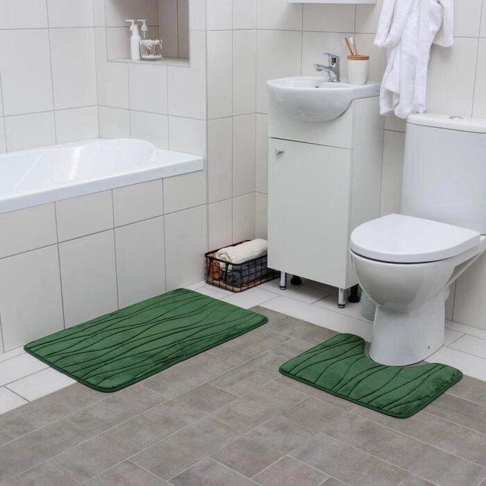 Набор ковриков для ванны и туалета "Водоросли", 2 шт: 4050, 5080 см, цвет зелёный от компании Интернет-гипермаркет «MOLL» - фото 1