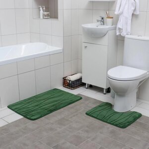 Набор ковриков для ванны и туалета "Водоросли", 2 шт: 4050, 5080 см, цвет зелёный