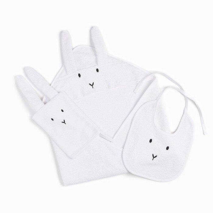 Набор Крошка Я (полотенце-уголок, рукавица, нагрудник), белый, 100% хл, 360 гр/м2 от компании Интернет-гипермаркет «MOLL» - фото 1