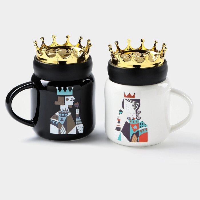 Набор кружек керамических "Король и королева", 2 предмета: 380 мл, цвет чёрный и белый от компании Интернет-гипермаркет «MOLL» - фото 1