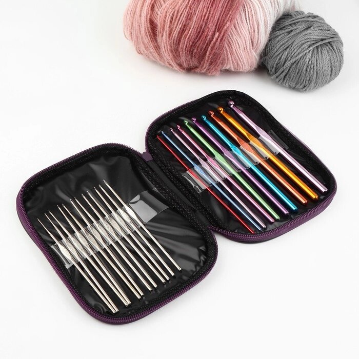 Набор крючков для вязания, d = 0,6-6,5 мм, 12,5/15 см, 22 шт, цвет МИКС от компании Интернет-гипермаркет «MOLL» - фото 1