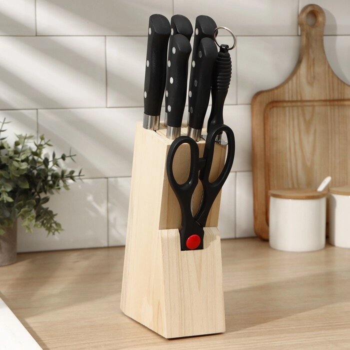 Набор кухонных ножей "Кронос" 7 предметов на подставке от компании Интернет-гипермаркет «MOLL» - фото 1