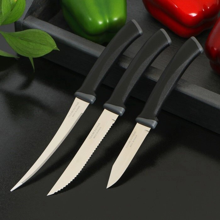 Набор кухонных ножей "TRAMONTINA Felice", 3 предмета, цвет черный от компании Интернет-гипермаркет «MOLL» - фото 1