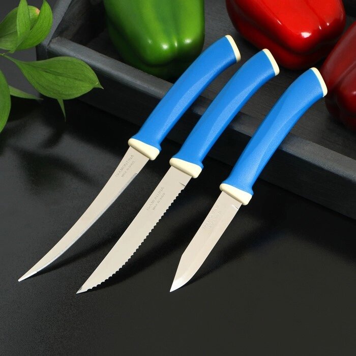 Набор кухонных ножей "TRAMONTINA Felice", 3 предмета, цвет синий от компании Интернет-гипермаркет «MOLL» - фото 1