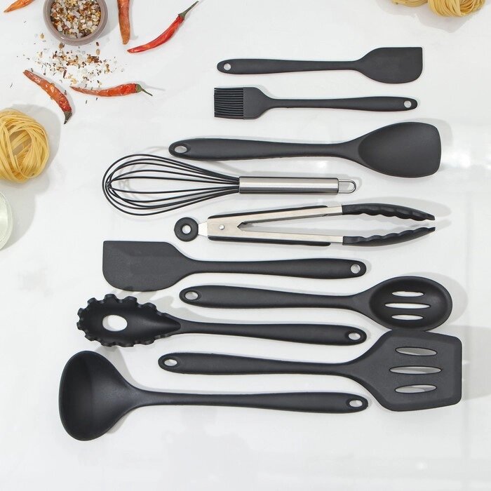 Набор кухонных принадлежностей "Black" 10 предметов, цвет черный от компании Интернет-гипермаркет «MOLL» - фото 1