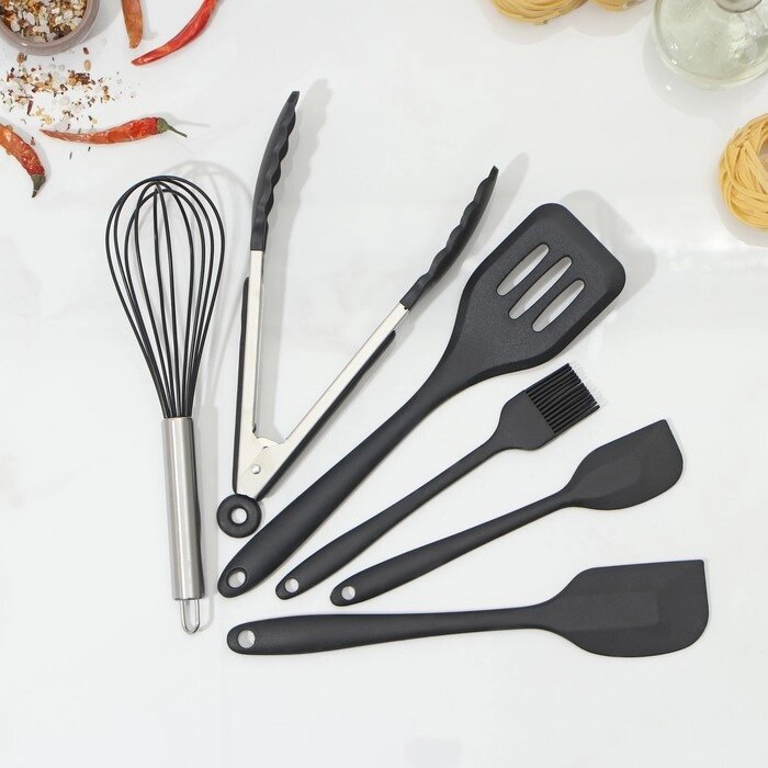 Набор кухонных принадлежностей "Black" 6 предметов, цвет черный от компании Интернет-гипермаркет «MOLL» - фото 1