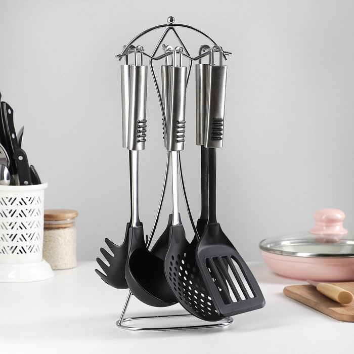 Набор кухонных принадлежностей "Фидель", 6 предметов на подставке от компании Интернет-гипермаркет «MOLL» - фото 1