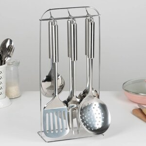 Набор кухонных принадлежностей "Металлик", 6 предметов, на подставке