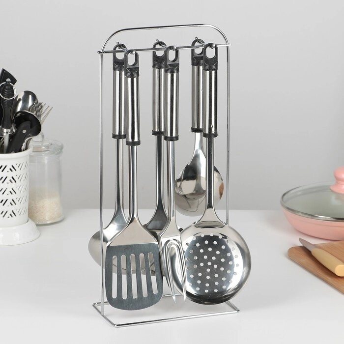 Набор кухонных принадлежностей "Помощник", 6 предметов, на подставке от компании Интернет-гипермаркет «MOLL» - фото 1