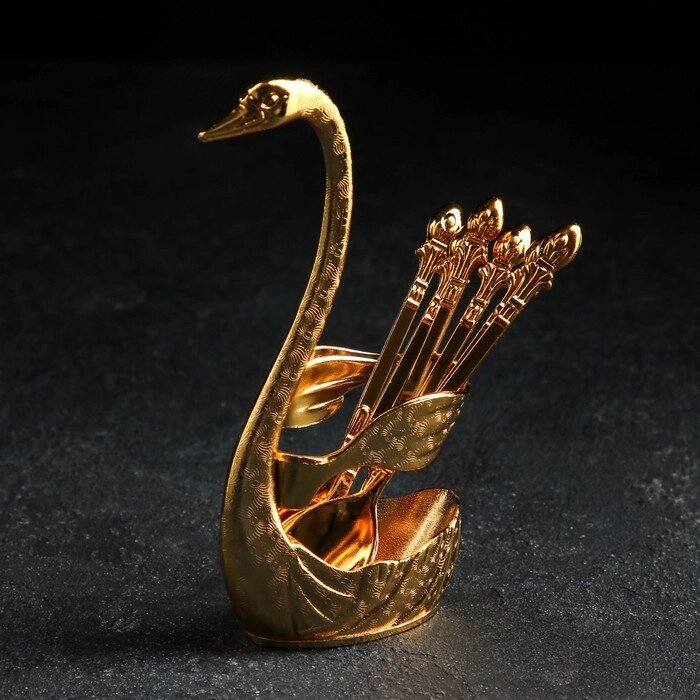 Набор ложек на подставке Swan, 6 шт, 7,5515 см, цвет золото от компании Интернет-гипермаркет «MOLL» - фото 1