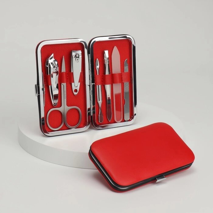 Набор маникюрный, 7 предметов, цвет красный от компании Интернет-гипермаркет «MOLL» - фото 1