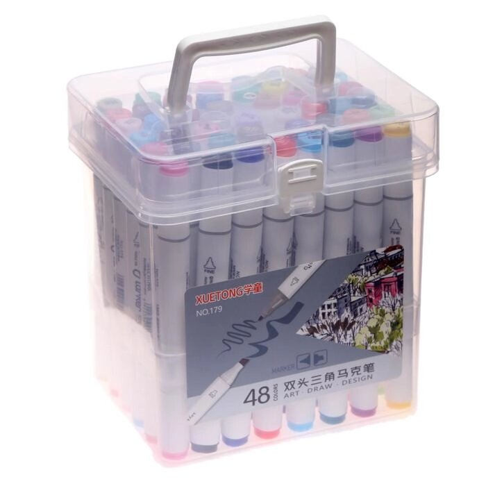 Набор маркеров для скетчинга двусторонние 48 штук/48 цветов от компании Интернет-гипермаркет «MOLL» - фото 1