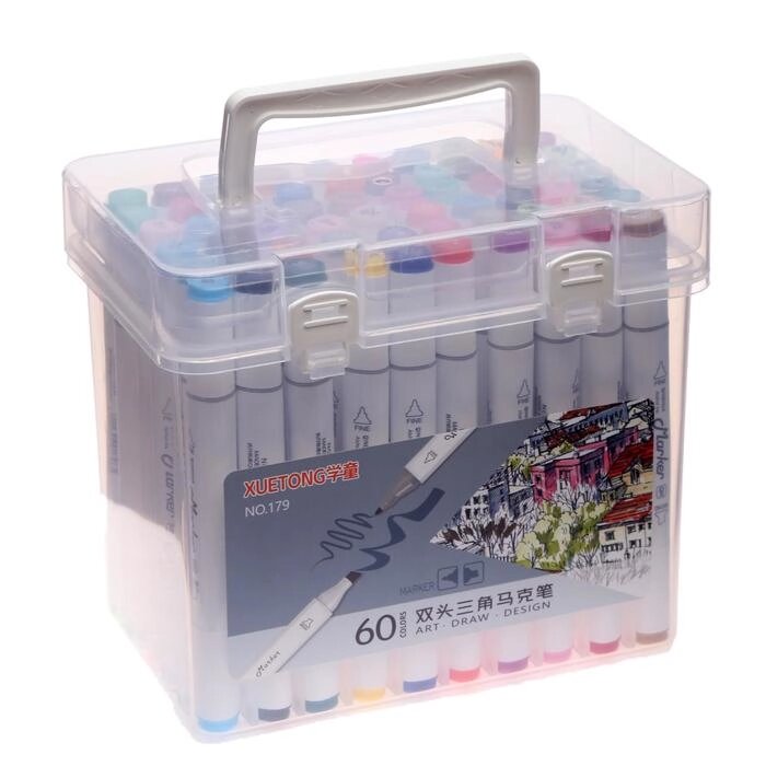 Набор маркеров для скетчинга двусторонние 60 штук/60 цветов от компании Интернет-гипермаркет «MOLL» - фото 1