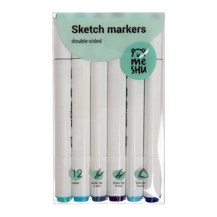 Набор маркеров худож MESHU 12цв. морские цвета (2ст: пулевид2.0/клин6.0) MS_38256 от компании Интернет-гипермаркет «MOLL» - фото 1