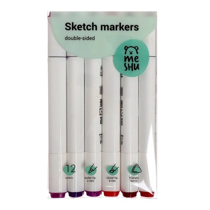 Набор маркеров худож MESHU 12цв. ягодные цвета (2ст: пулевид2.0/клин6.0) MS_38258 от компании Интернет-гипермаркет «MOLL» - фото 1