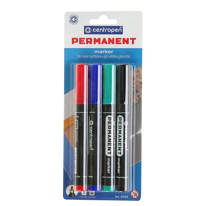 Набор маркеров перманентных, 4 цвета, Centropen 8566, 5.0 мм, блистер, европодвес от компании Интернет-гипермаркет «MOLL» - фото 1