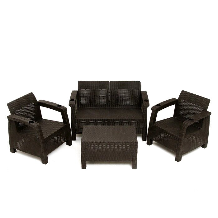 Набор мебели диван двухместный, два кресла  + стол, шоколад от компании Интернет-гипермаркет «MOLL» - фото 1