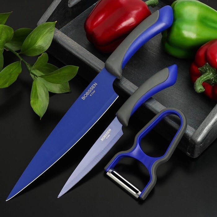 Набор ножей "Faded" 2 предмета, овощечистка, цвет синий от компании Интернет-гипермаркет «MOLL» - фото 1