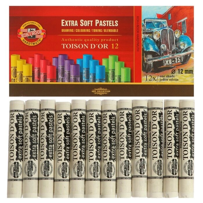 Набор пастели сухой Koh-I-Noor TOISON D`OR EXTRA SOFT 8550, титановый белый, 12 штук в наборе от компании Интернет-гипермаркет «MOLL» - фото 1