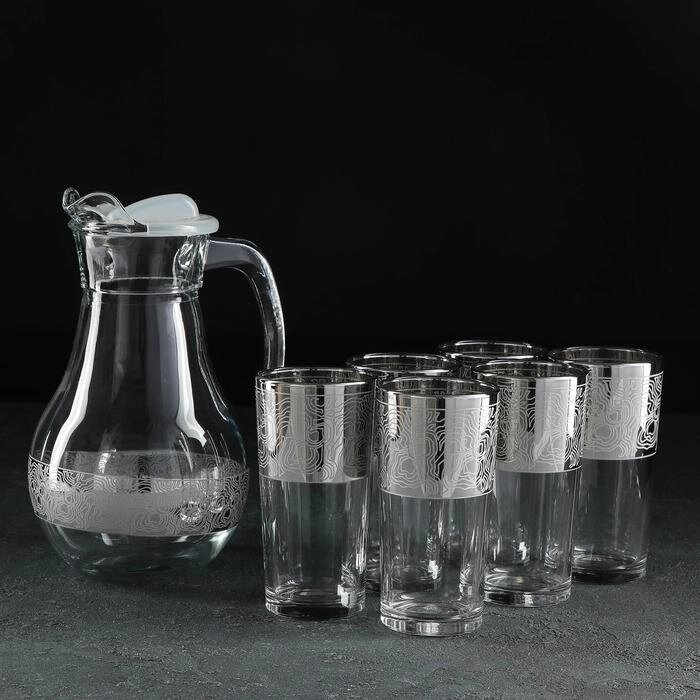 Набор питьевой Jungle, 7 предметов: графин 1 л, стакан 6230 мл, с гравировкой и напылением, цвет серебро от компании Интернет-гипермаркет «MOLL» - фото 1