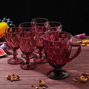 Набор питьевой "Круиз", 7 предметов: кувшин 1,1 л, бокалы 300 мл, цвет розовый