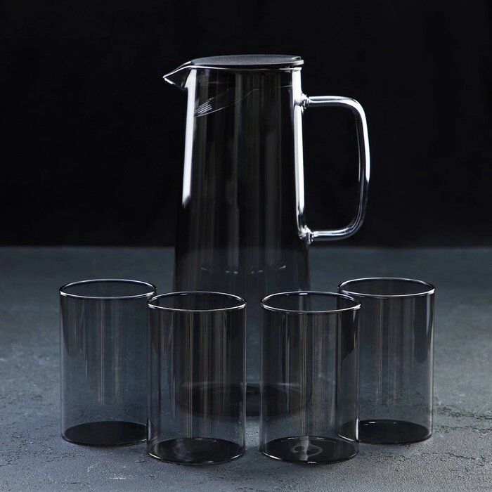 Набор питьевой Magistro "Дарк", 5 предметов: кувшин 1,35 л, 4 стакана 320 мл, цвет тёмно-серый от компании Интернет-гипермаркет «MOLL» - фото 1