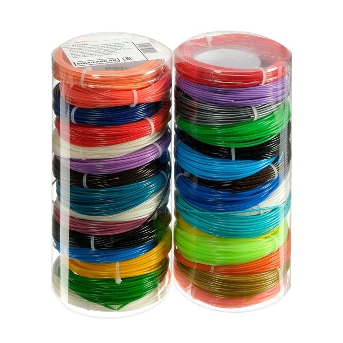 Набор пластика LuazON, ABS+PLA, 2 тубуса, в каждом 15 цветов по 10 метров и 4 трафарета от компании Интернет-гипермаркет «MOLL» - фото 1