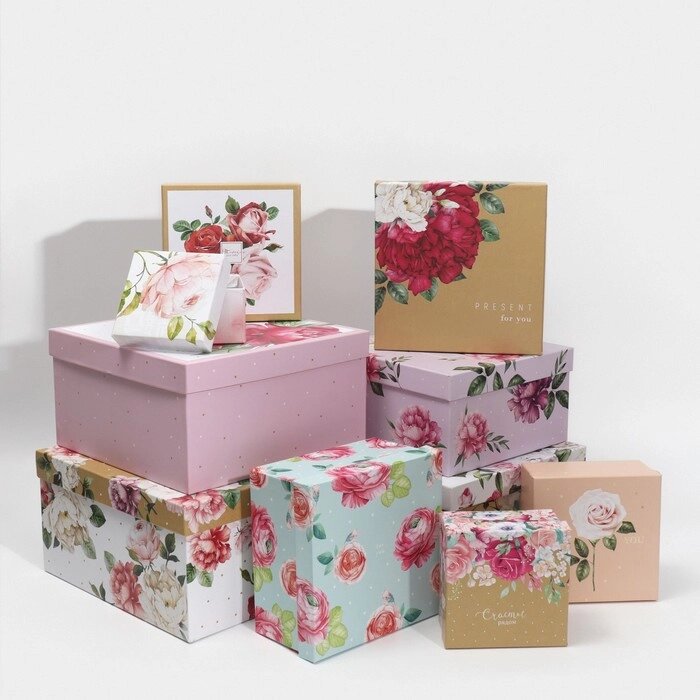 Набор подарочных коробок 10 в 1 "Цветы", 10.2  10.2  6–28.2  28.2  15 см от компании Интернет-гипермаркет «MOLL» - фото 1